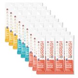 Multiple packages of aKrrush bone broth on a white background